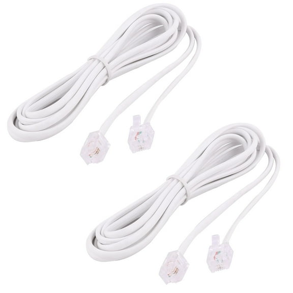 2 Pcs 1.9M 6.2 Ft 6P2C RJ11 Male Fax Modem Phone Cable Wire White