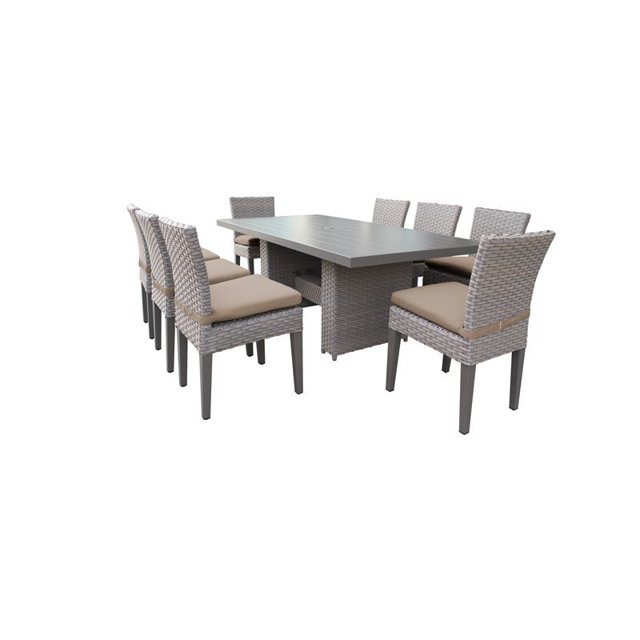 Monterey Table à Manger Rectangulaire pour Patio Extérieur avec 8 Chaises Sans Accoudoirs