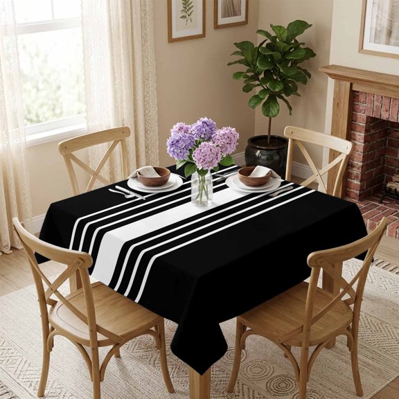 Black Whte Striped Square Tablecloth 54x54 Inch Modern Waterproof Polyester Table Cover, Washable Stain Resistant Tablecloth for Dining Table Kitchen Wedding