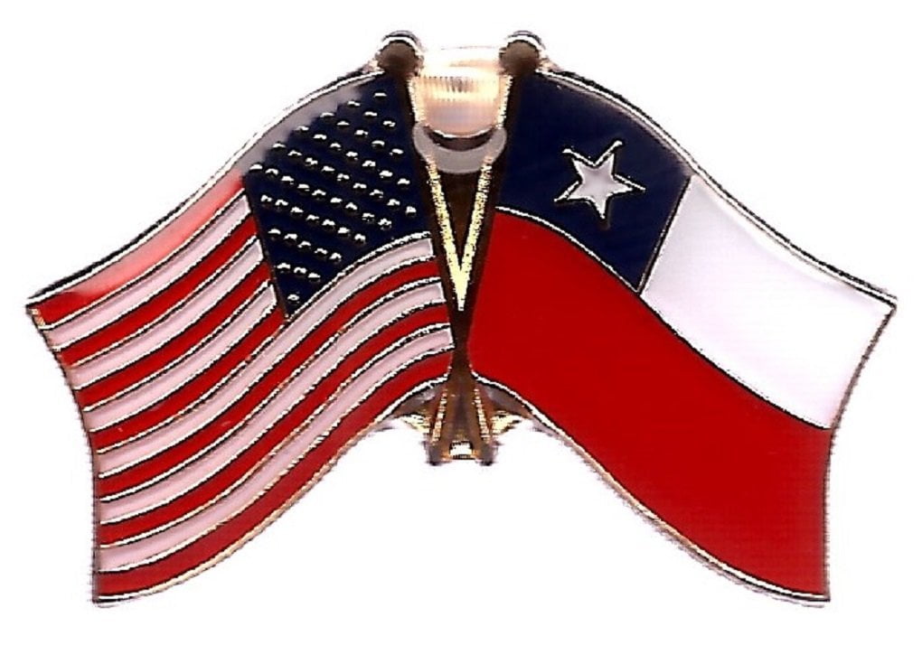 PACK of 3 Chile & US Crossed Double Flag Lapel Pins, Chilean & American Friendship Pin Badge