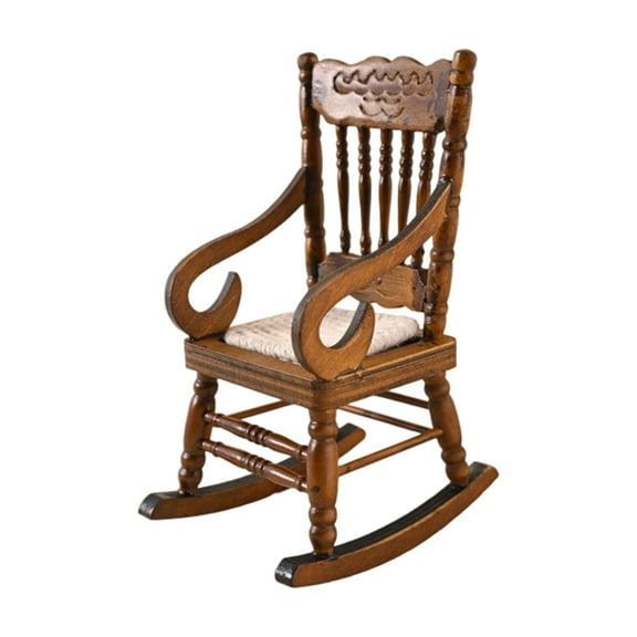 Antique Styles Wooden Rocking Chair Miniature Furniture Model Armchair With Realistic Detailing for 1/12 Scale Dollhouses