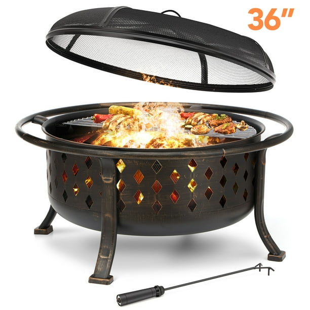 KingSo 36" Fire Pits Outdoor Wood Burning with Spark Screen Cooking