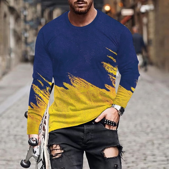 Blusas y camisas de manga larga y cuello redondo para hombre, camisetas informales con estampado de cuello redondo, blusas de manga corta para hombre