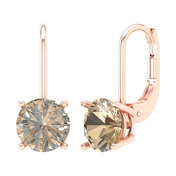 3 ct Lever-Back Drop Dangle Earrings for Women | 7.5mm Round Cut Yellow Moissanite | 18K Rose Gold