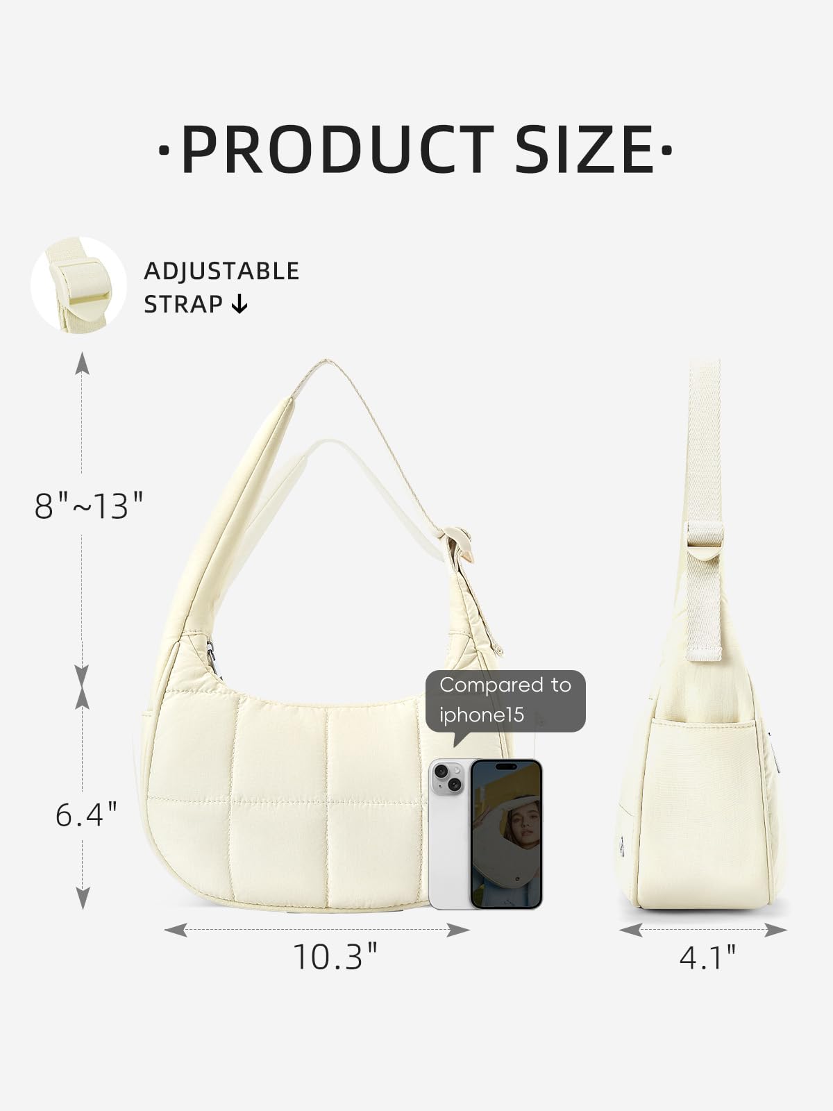 XINLANER Small Crescent Puffer Purse Shoulder Bag for Women Nylon Quilted Purses Bag Adjustable Shoulder Strap Puffy bag