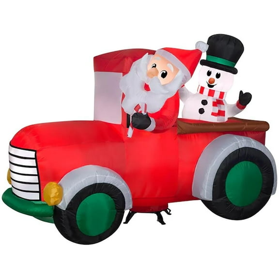 7 1/2' Gemmy Airblown Inflatable Christmas Vintage Truck w/ Santa and Snowman Yard Decoration