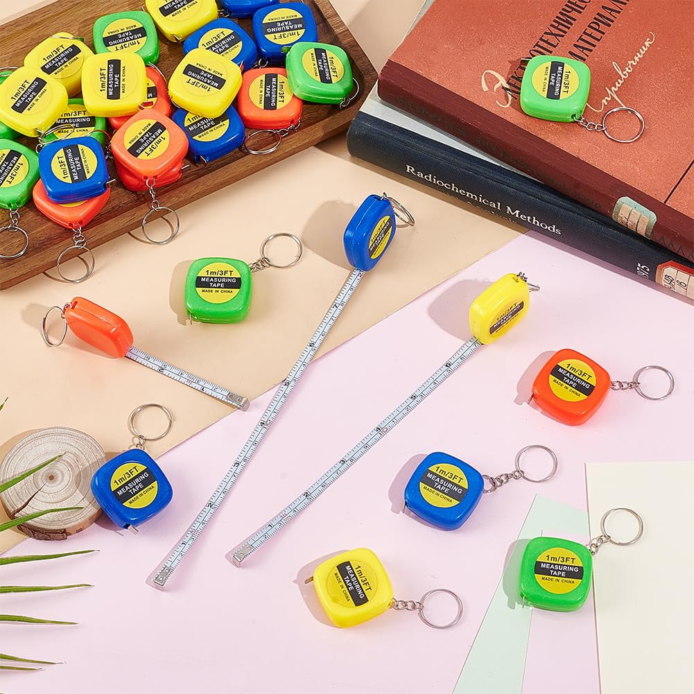 88Pcs Small Tape Measure Keychains 3 ft/ 1 m Mini Tape Measures Retractable with Steel Rings Pocket Measurement Bulk