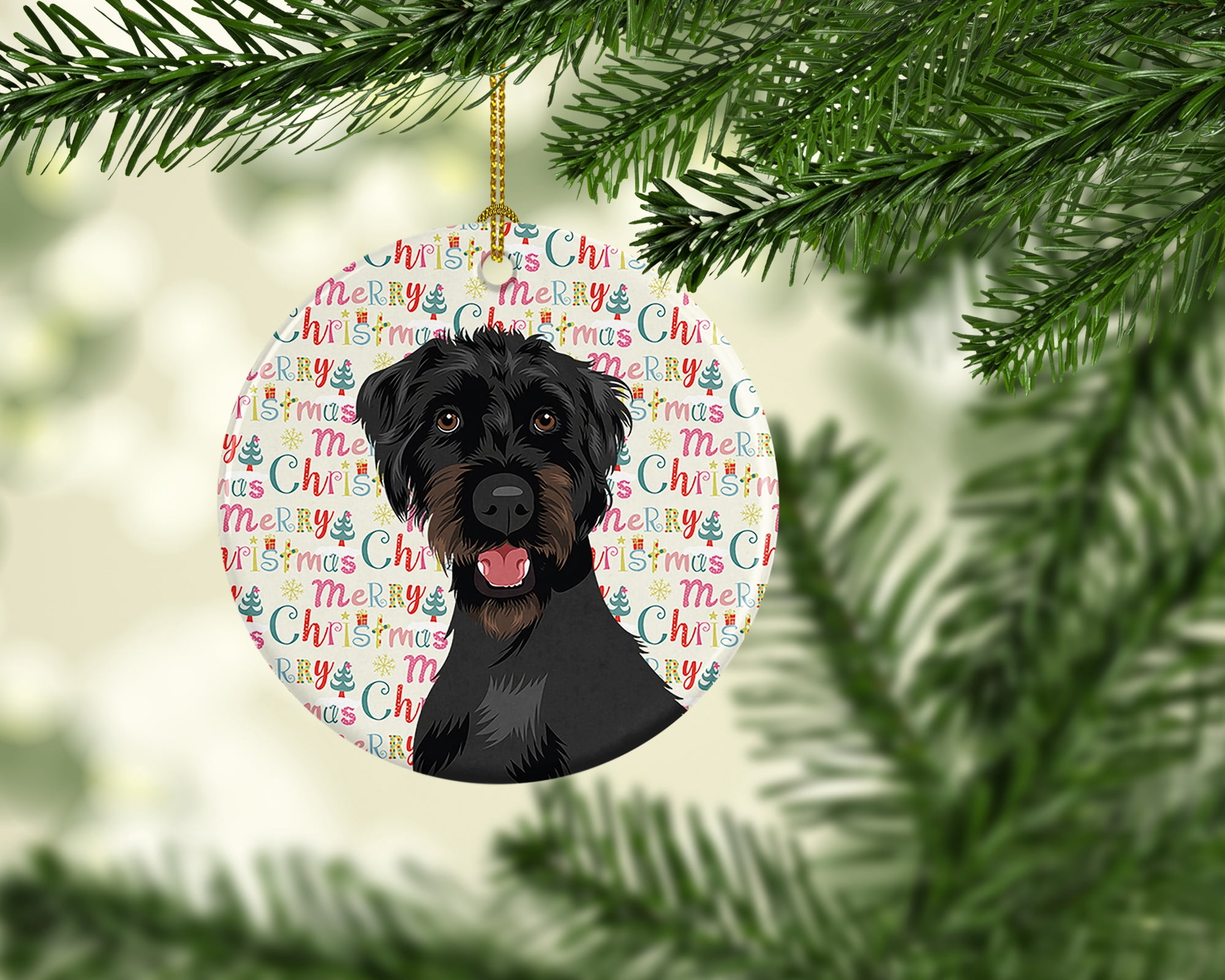 Doodle Black and Tan Christmas Ceramic Ornament 2.8 in x 2.8 in