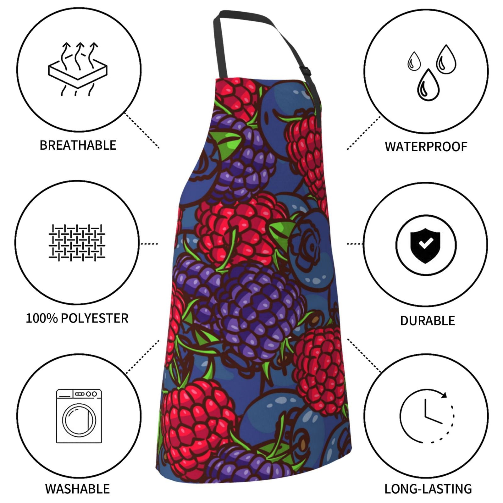 Kdxio Wild Berries Apron with Pockets Adjustable Kitchen Aprons for Men Women Waterproof Aprons for Cooking,Drawing,Crafting, Baking Household Cleaning
