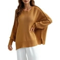 thumbnail image 2 of Liacowi Women Juniors Knitted Sweater Long Sleeve Pullover Slit Hem Jumpers Tops Fall Loose Knitwear for Teen, 2 of 8