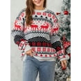 thumbnail image 5 of Elippeo Unisex Christmas Couple Sweater Long Sleeve Round Neck Reindeer Print Knitted Jumpers Matching Christmas Sweaters Knitwear Tops, 5 of 10