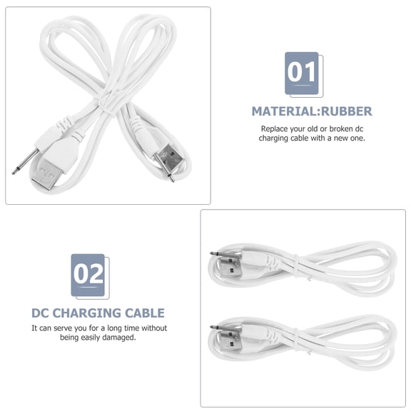 SEWOART 2Pcs 2.5mm USB Dc Charger Cord White Replacement Cable for Instrument and Appliance Use