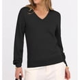 thumbnail image 5 of WTOBBY Women's Casual V-Neck Sweater Base Layer, Knitted Long Sleeve Solid Color Top for Layering and Everyday Outfits, Comfortable and Versatile,Black L, 5 of 6