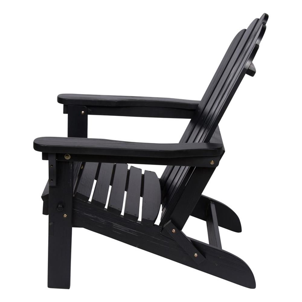 Pemberly Row Traditional Cedar Wood Folding Adirondack Chair in Black