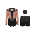thumbnail image 2 of TTAO Kids Girls Rhythmic Gymnastic Leotard Sparkly Long Sleeve Athletic Dance Biketard with Shorts Hairband Set Dusty Pink Black 12, 2 of 3