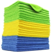 POLYTE Microfiber Cleaning Cloth, 12 x 16 in, Blue, Green, Yellow, 24 Pack