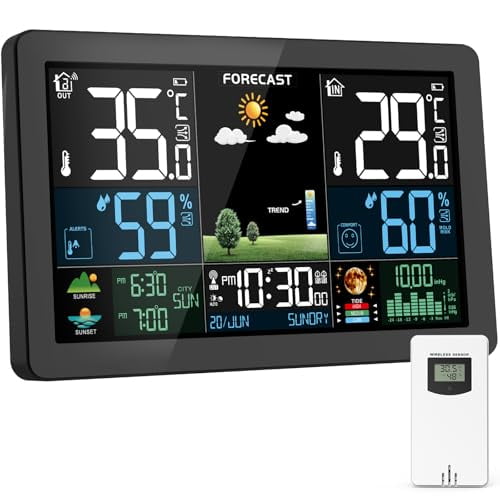 Weather Station Wireless Indoor Outdoor,Thermometer Wireless with Remote Sensor,Home Weather Station,Color Display Digital Weather Forecast,Humidity,Atomic Clock,Air Pressure for Home