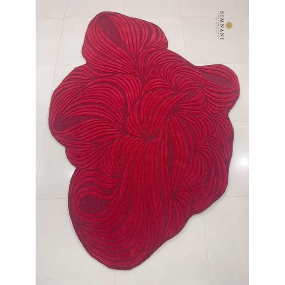 Simnani Carpets Modern Design Rug | Red Rustic Hand-Made Tufted Rug | Intricate Hand-Carved Detailing | Rug for Living Room | Gift for Him