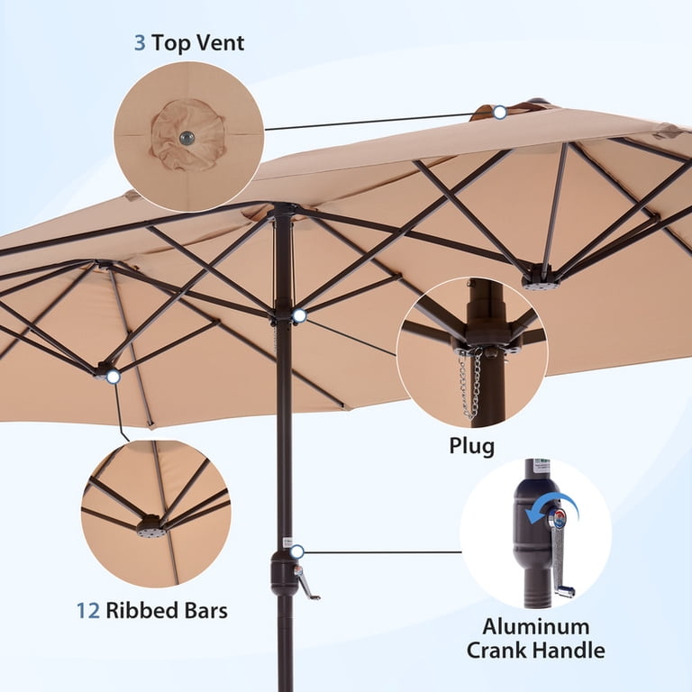 15 ft triple vent patio umbrella Yaheetech 15FT Double-Sided w/RGB Solar Lights & Base, Tan Every warm Sun-Ray 15 ft. Steel Triple