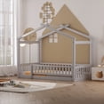 thumbnail image 2 of Tamaño doble cama de madera casa cama marco con cerca, para niños, adolescentes, niñas, niños, 2 of 5