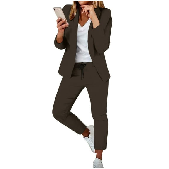 Aihuaihua Suits for Women for Work 2025 Fall Two Piece Blazer Jacket and Pencil Pants Business Casual Office Formal Outfits Brown