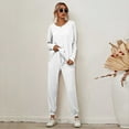 thumbnail image 6 of Juebong Two Piece Outfits Set for Women Cute Crewneck Long Sleeve Drawstring Tops And Pants Trendy Sports Suit,White suits sets size M, 6 of 9