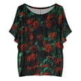 thumbnail image 3 of Graphic Tees for Women T-Shirts Women's Oversized T-Shirt with Batwing Sleeves Short Sleeve Tops Red M, 3 of 4