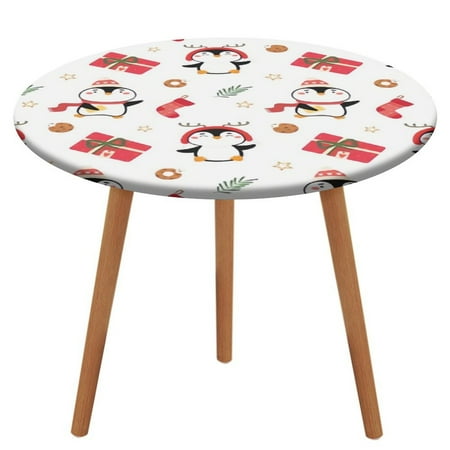 

Bybiment Round Fitted Tablecloth with Elastic Edge Pattern Cute Christmas Penguins Decorative Tablecloth Table Cover 51 Inch