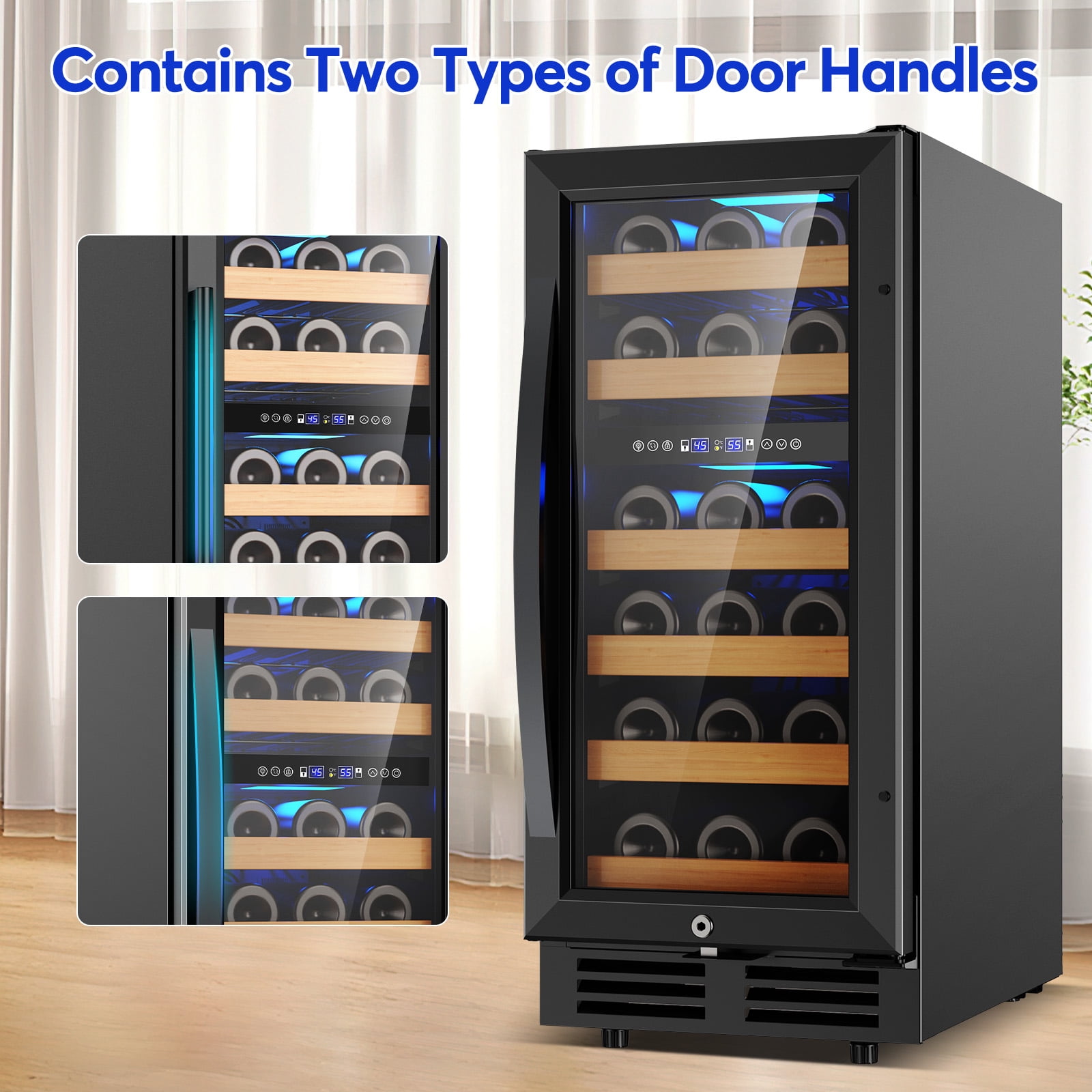 TITTLA 15 Inch Wine Refrigerator,Under Counter 30 Bottle Wine Cooler,Dual Zone Fast Cooling, Low Noise,Black