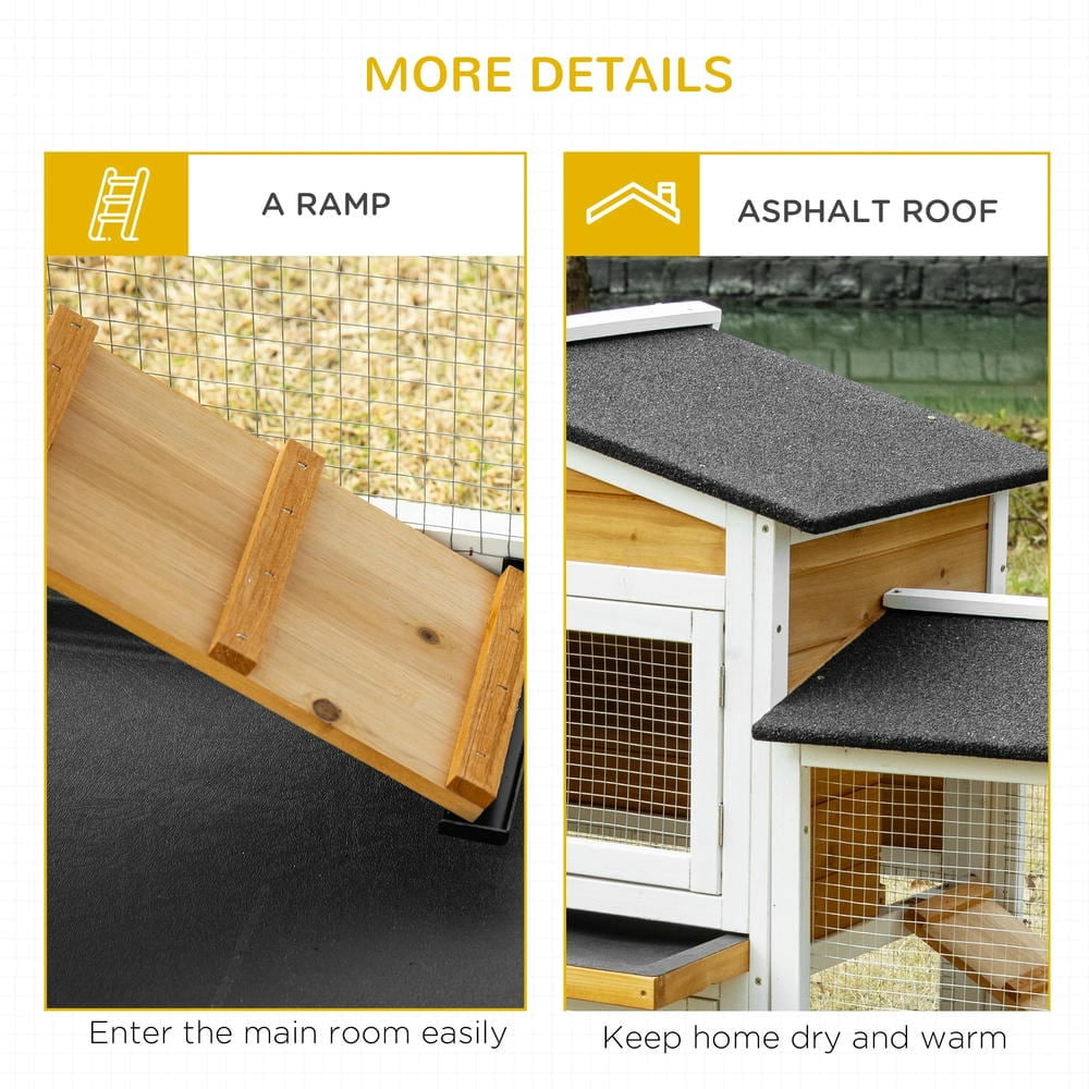 GVN Rabbit Coop, Pet Rabbit Hutch, Rabbit House,62" Wooden Mobile Rabbit Hutch with Wheels, Run Box, Slide-out Tray, Ramp, Yellow
