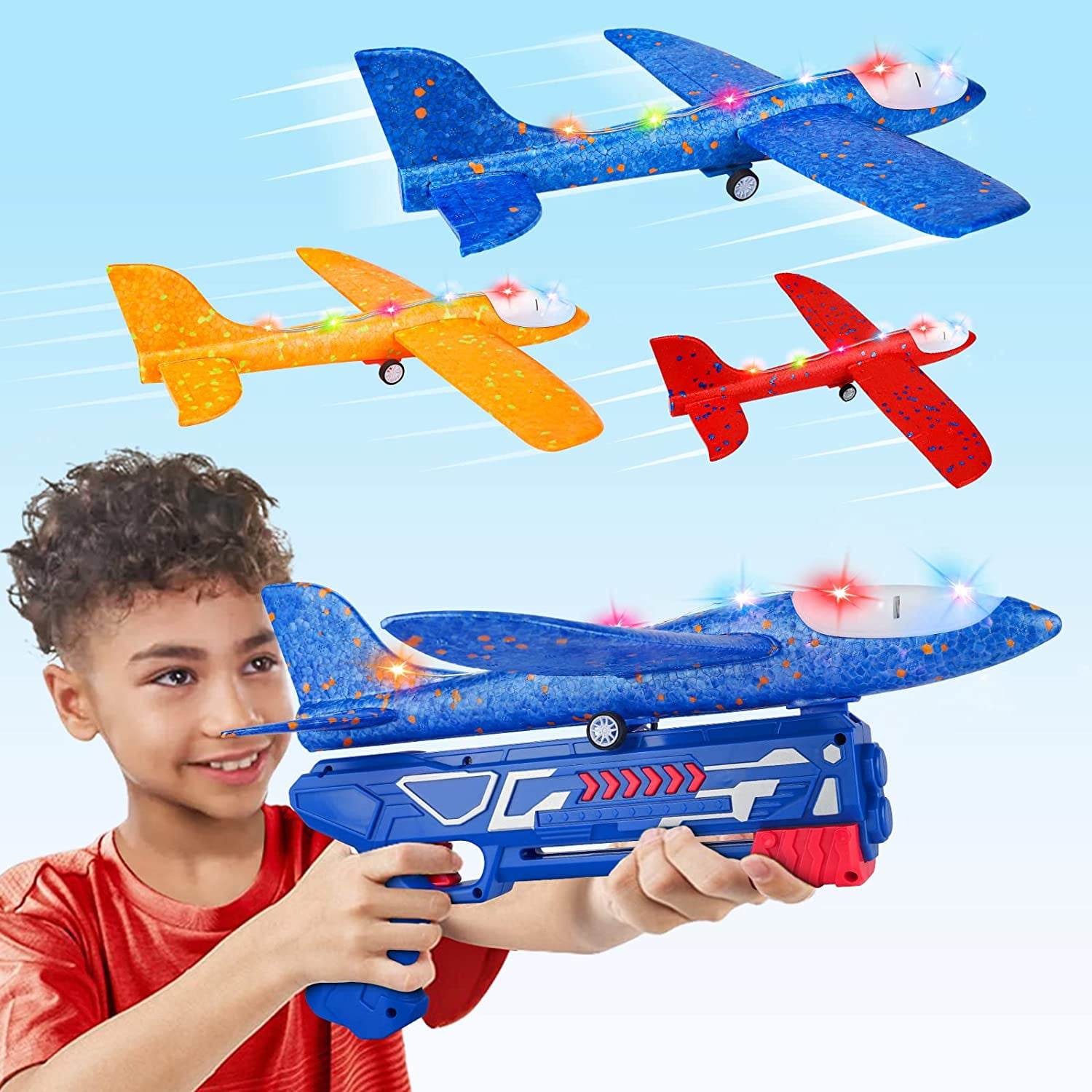 Allaugh 3 Pack Airplane Launcher Toy 126 Foam Glider Led Plane 2