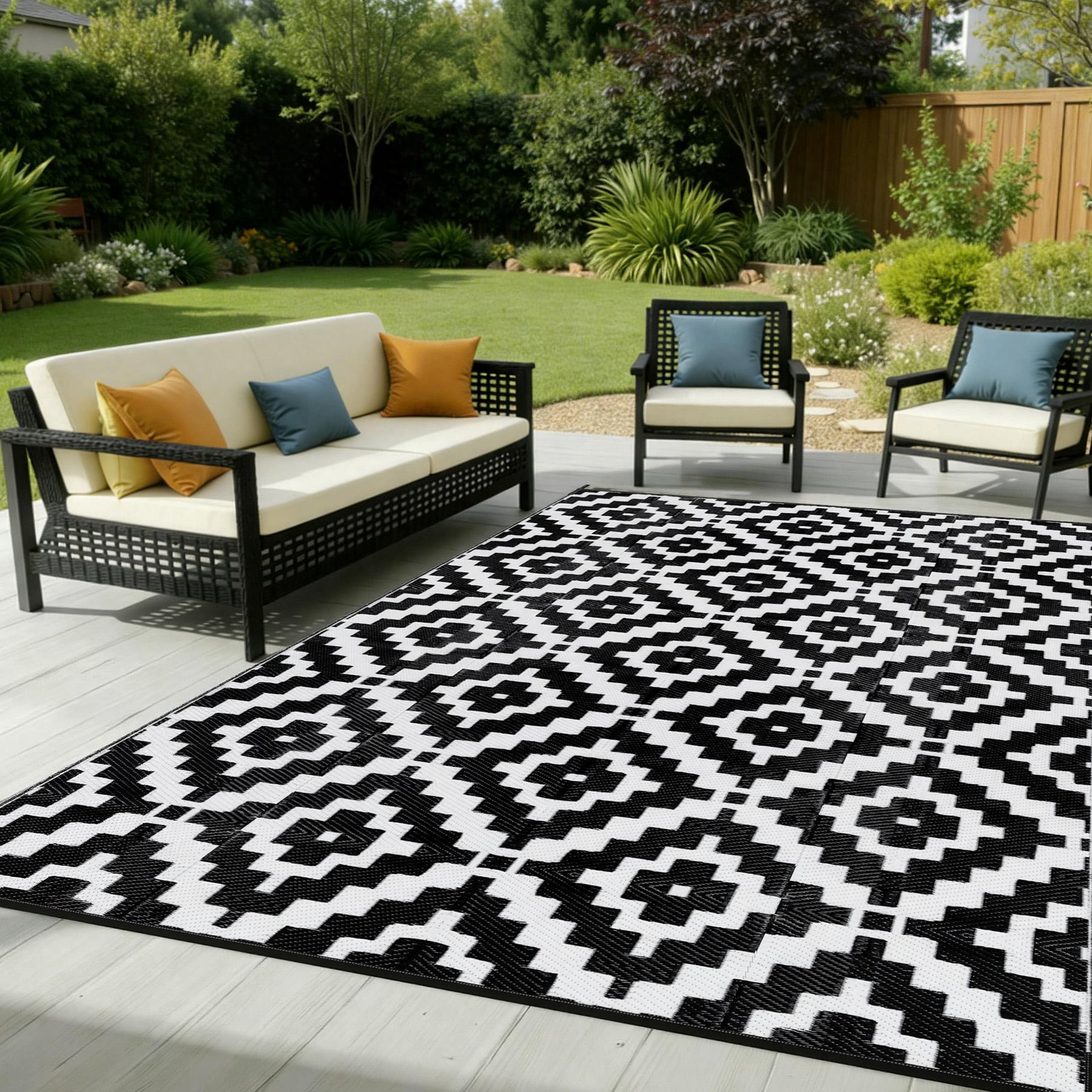 Favoyard Outdoor Rug 5x8 ft Waterproof Reversible Patio Plastic Straw Rugs Outside Large RV Camping Area Carpet Mat for Porch Balcony Pool Backyard