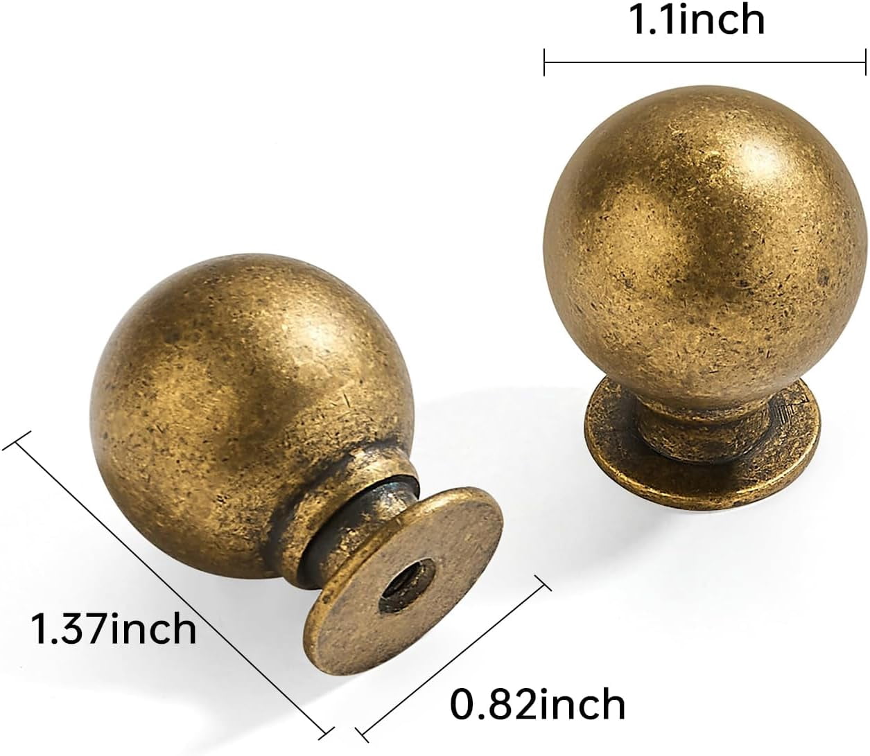 Brass Drawer Knobs 2 Pack 1.1 Inch Antique Brass Cabinet Knobs Kitchen Cabinet Hardware Vintage Ball Knobs Antinque Gold Pulls for Drawers.