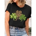 thumbnail image 2 of Camiseta de manga corta con estampado de trébol para mujer: estilo informal, cómoda, de algodón elástico, cuello redondo, lavable a máquina, ideal para todo tipo de climas. Para adultos, hombres, muje, 2 of 6