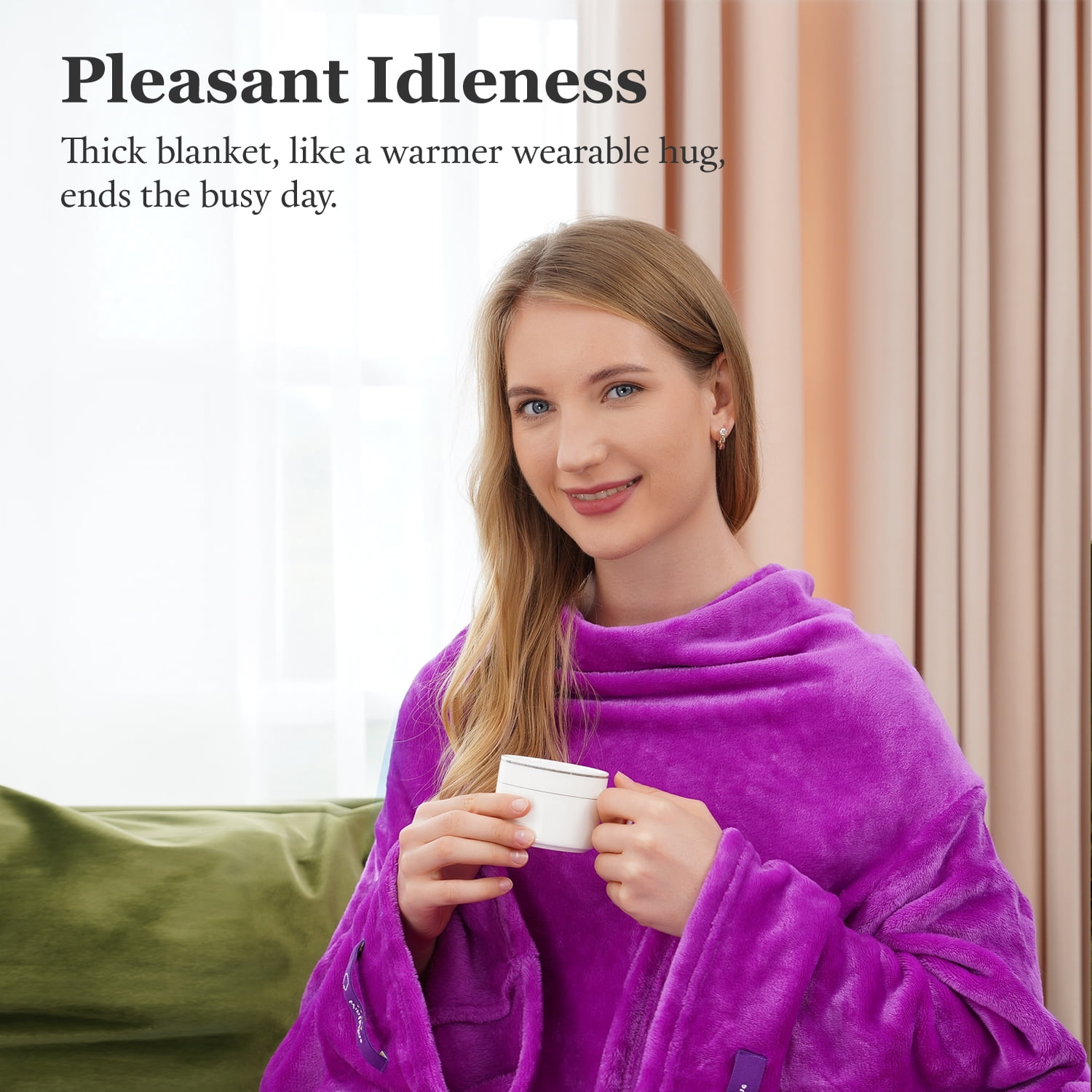 Winthome Adult Child Wearable Blanket with Sleeves Purple 140x200 cm in Dominican Republic at DOP 3182 Rating 5