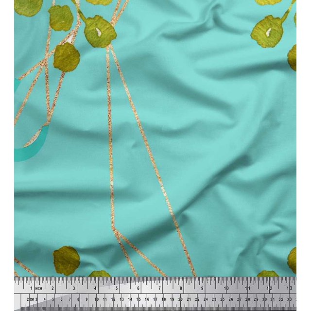 Soimoi Poly Georgette Fabric Leaves & Ranunculus Floral Printed Craft Fabric by the Yard 52 Inch Wide