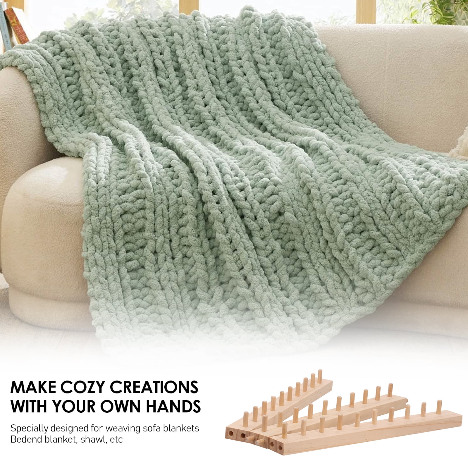 Ikoopy 46inch Chunky Knitting Blanket Machine Foldable Wooden Chunky Weaving Frame DIY Hand Knitting Tool for Beginners Crafts