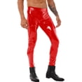 thumbnail image 3 of inlzdz Men's PVC Leather Skinny Pants Zipper Crotch Tight Trousers Clubwear Red 4XL, 3 of 7