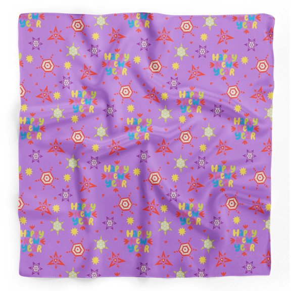 Bimba Purple Snowflake & Happy New Year Text Printed Pure Silk Scarf For Hair Neck Head Bandanas For Women 40 x 40 Inches