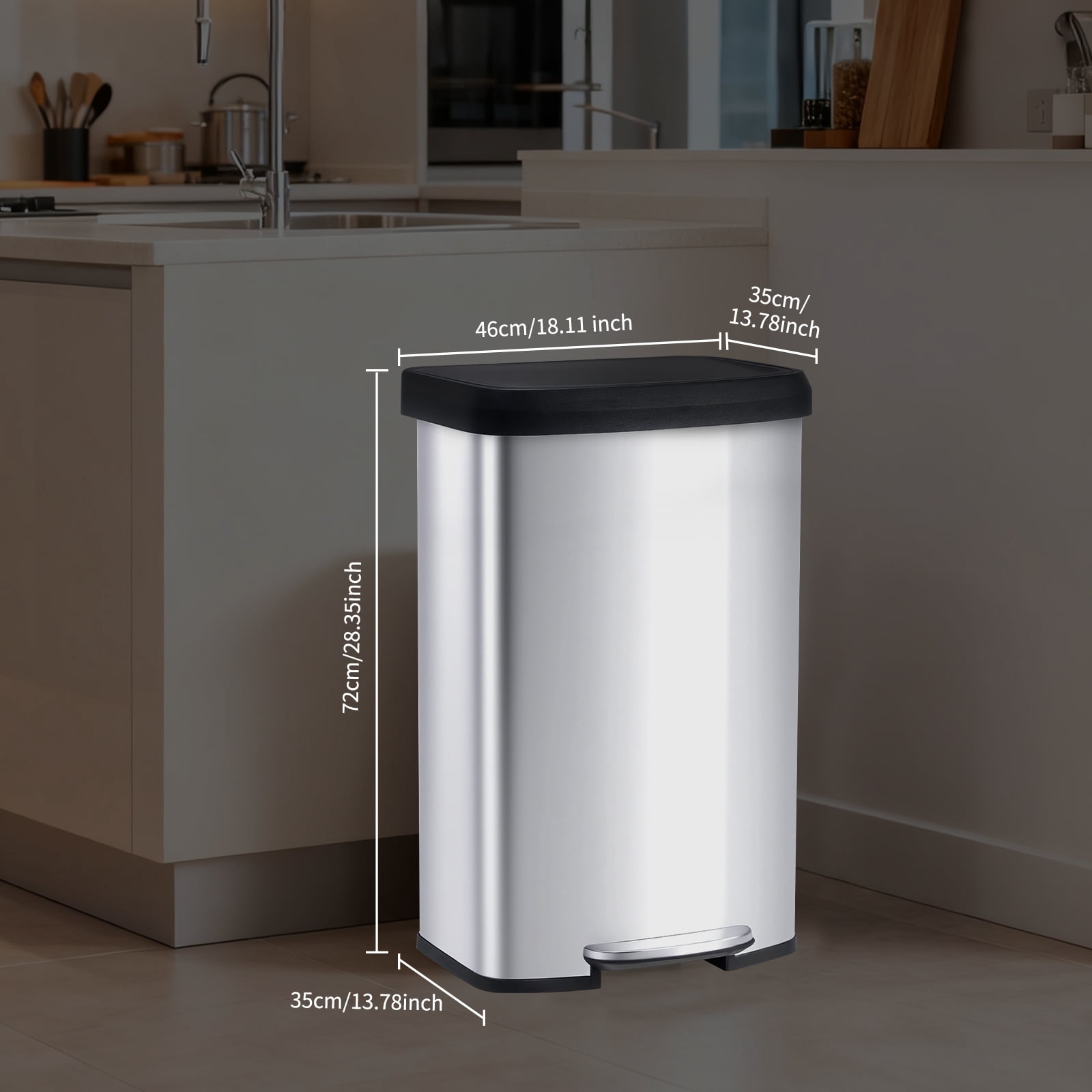 21 Gallon Dual Compartment Trash Can with Lid, 80L Stainless Steel Recycling Bin with Soft Close Lid & Step Pedal, Large Garbage Can for Kitchen, Home, Silvery