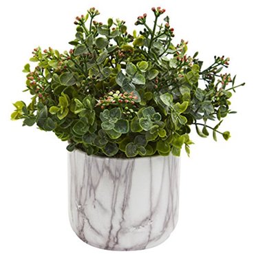 Nearly Natural Orchid & Berry Holiday Candelabrum - Faux Floral Centerpiece With Glass Candle Holder, 17x16x6 Inches