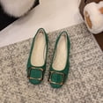 thumbnail image 3 of FRSASU Women's Shoes Patent Leather Flats Pumps Square Buckle Ladies Square Toe Flat Shoes Army Green, 3 of 4