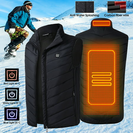 Mens Intelligent Electric Heating USB Sleeveless Vest Winter Heated Jacket Outerwear Workwear Winter Warm Body Warmer Full Zipper Coats Breathable Wind Resistant
