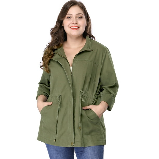 Chaqueutilitarcon cordón cuello alto talgrande pamujer Verde Ejercito XL