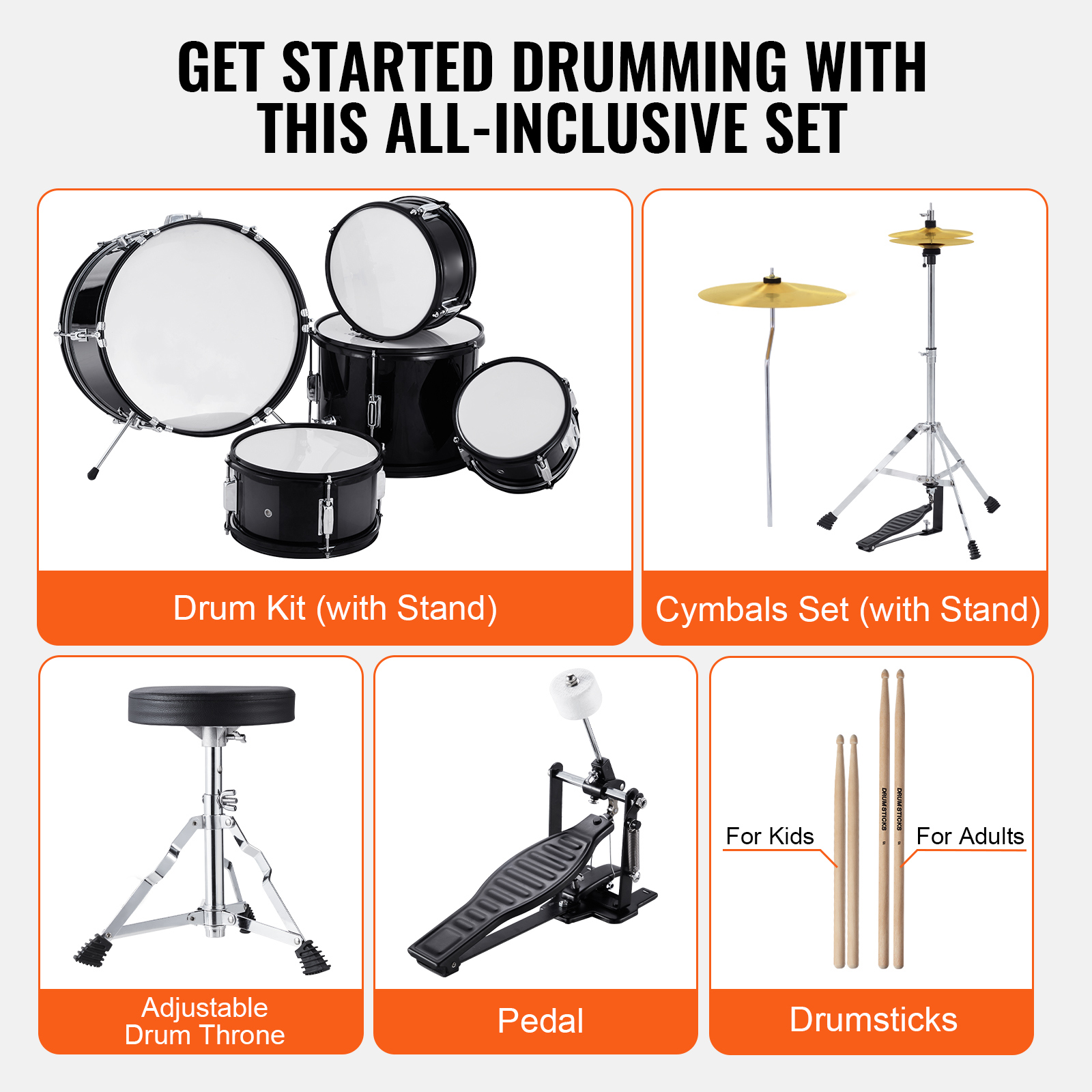 Kffkff 5-Piece Kids Drum Set with Cymbals and Pedal photo 5