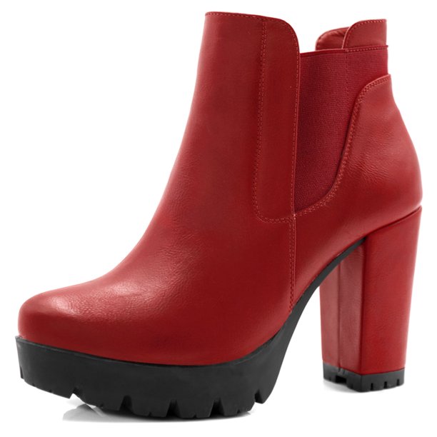 Botas Chelsea de Tacón Alto grueso Allegra K con cremallera Plataforma para Mujer Rojo 36
