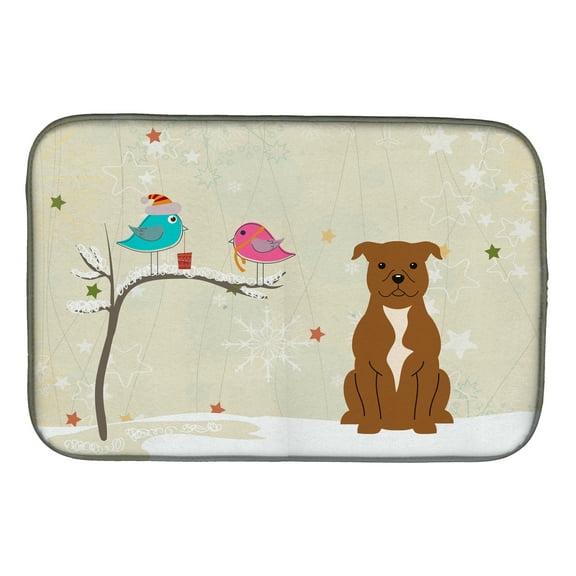 Christmas Presents between Friends Staffordshire Bull Terrier Brown Dish Drying Mat