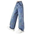 thumbnail image 2 of Pantalones vaqueros largos para niñas, de color liso, a la moda, ajustados, elásticos, acampanados, de poliéster, 2 of 9
