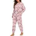 thumbnail image 2 of FOR U DESIGNS Pink Pig Women's Long Sleeve Drawstring Pajamas Set 2 Pack Size L Sleepwear Long Pants for Women Nightwear Crew Neck Tops Jogger Loungewear for Women, 2 of 6