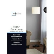 Mainstays Classic 56.5 Black Finish Shaded Floor Lamp with White Fabric Shade, Adult Use.